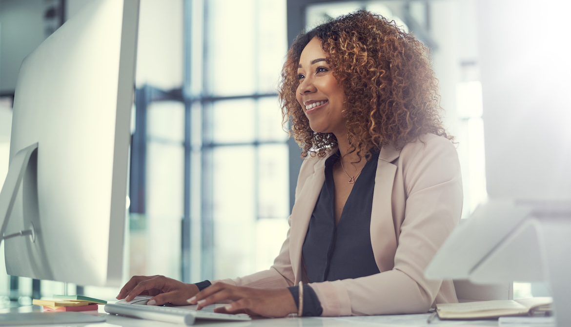 african american woman using the computer for online learning