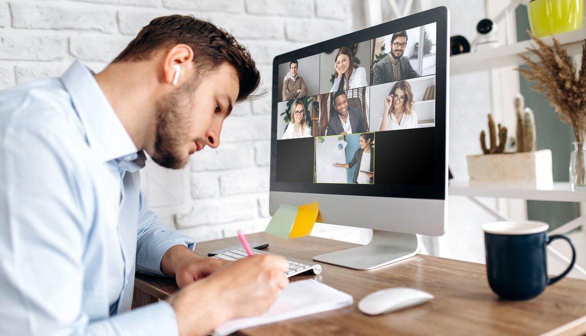 man learning with others via computer