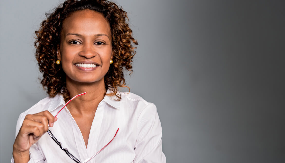 smiling business woman with glasses