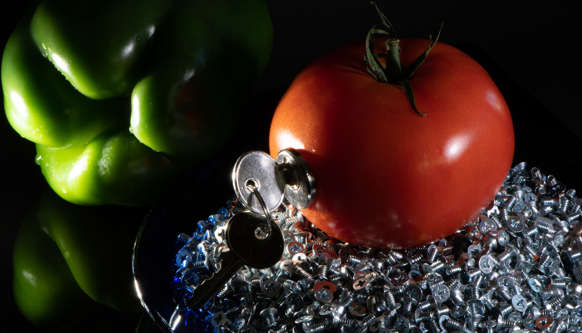 tomato and pepper with key to unlock secret ingredient