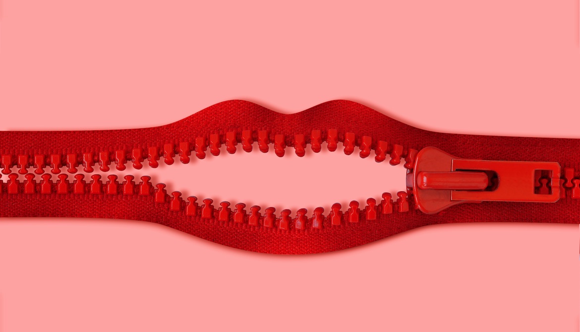 unzipping red zipper in shape of lips