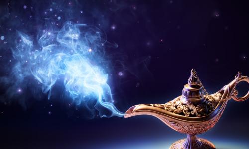 smoke pouring out of a magic genie lamp