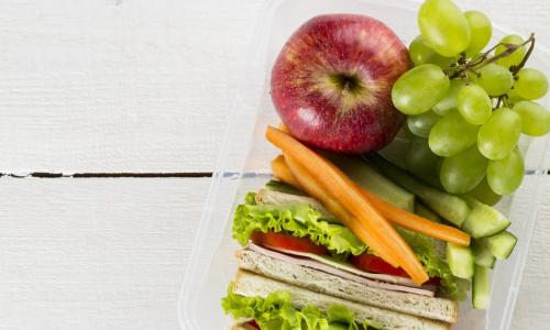 packed lunch in clear plastic container