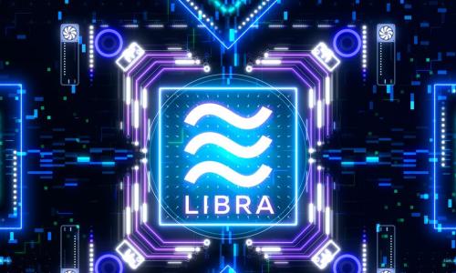 libra on technology background of blues and purples