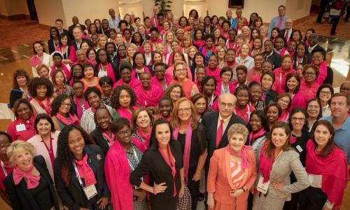 Members of the GWLN wear pink to support women around the globe