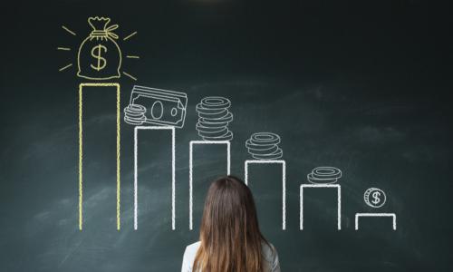 woman looking at chart with money