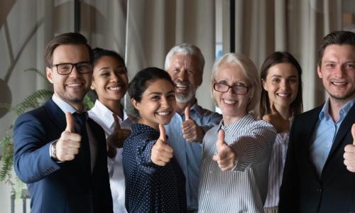 diverse team thumbs up