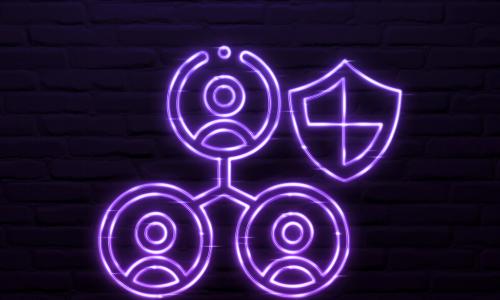 neon purple illustration of security shield with networked people