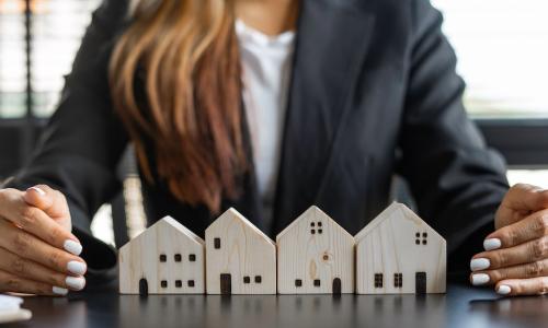 business woman houses of wood