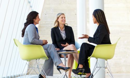 three CEO women meeting and networking outside of work